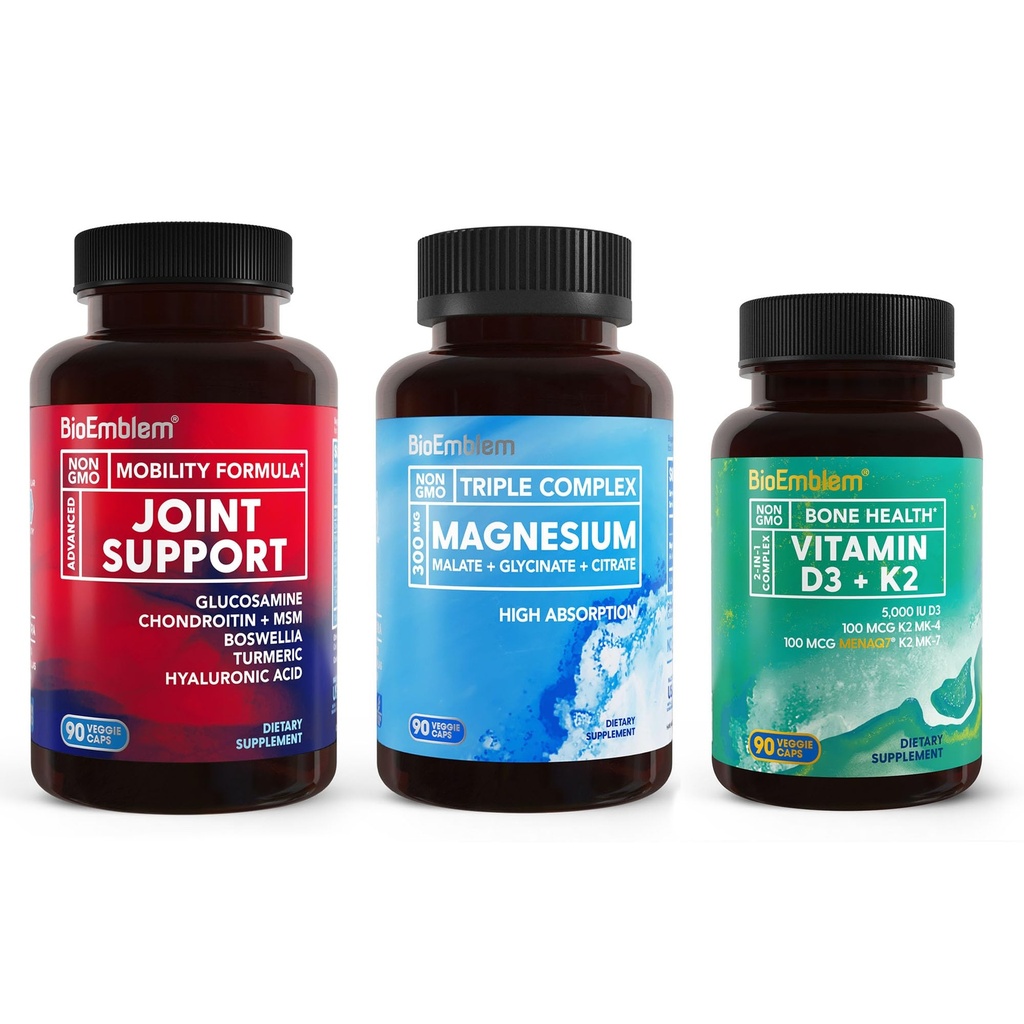 BioEmblem Triple Magnesium Complex and Vitamin D3 K2 and Joint Support