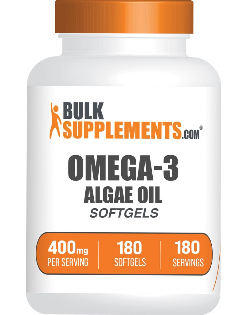 BulkSupplements.com Omega-3 Softgels - van Algal Oil, Algenolie Omega 3 Supplement - Glutenvrij, 1 Softgel per Serving, 180 Tellen (Pack of 1)