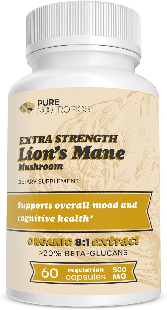 Pure Nootropics - Biologische Leeuwen Mane 8:1 Paddestoel 500 mg 