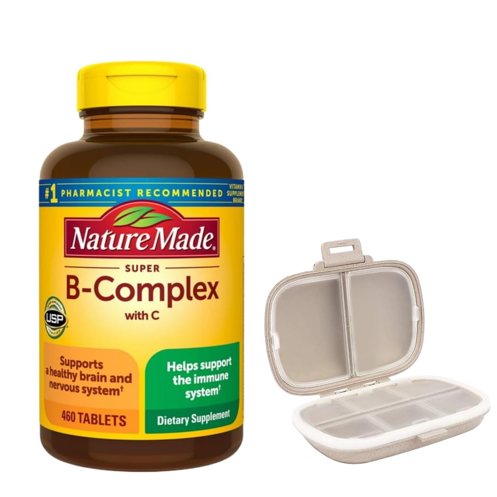 Nature Made Super B Complex, 460 Tablets Bundle with a Pill Oragnizer (2 Items)