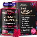 Vitamine B-complex Gummies for Women & Men - Vitamine B12, B1, B2, B3, B5, B6, B7 & B9 - B Complex with Vitamin C & Choline - Energy, Brain & Mood - Natural Berry Flavor, Vegan - 60 Gummies for 2 Months
