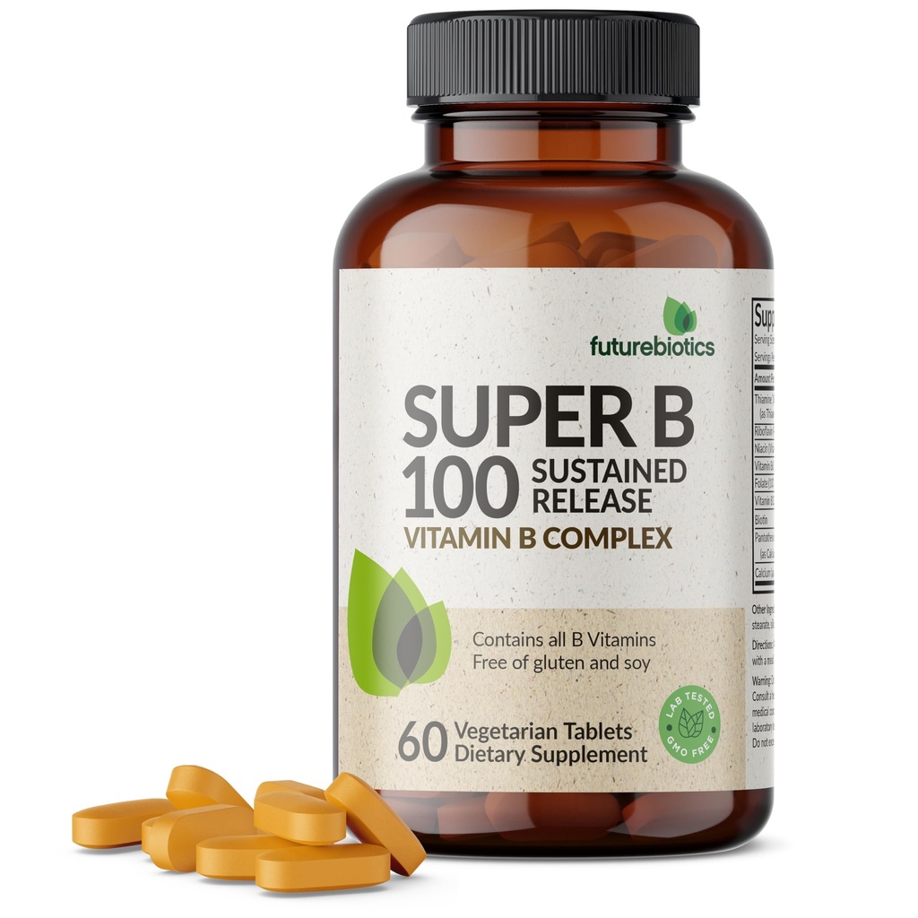 Futurebiotica Super B 100 Sustained Release Vitamine B Complex Non-GMO, 60 Vegetarische tabletten