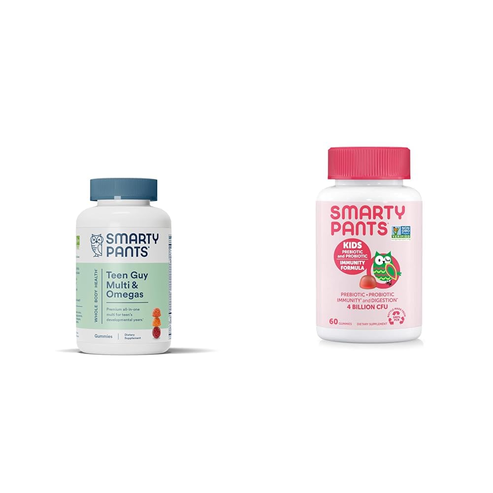 SmartyPants Teen Guy Multivitamine Gummies: Omega 3 Fish Oil (EPA/DHA) & Kids Probiotic Immunity Gummies: Prebiotica & Probiotica voor spijsverterings- en immuunondersteuning Supplement
