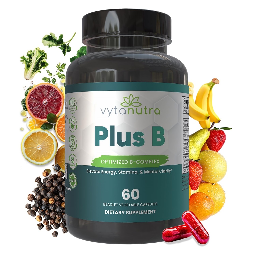 Plus B 11-en-1 Perlelet Capsule – Compplex B complet avec B1, B2, B3, B5, B6, B7, B9, B12 – Sortie chronométrée pour l'énergie, la vitalité, le cerveau, le cœur, l'immune, l'humeur et le bien-être général