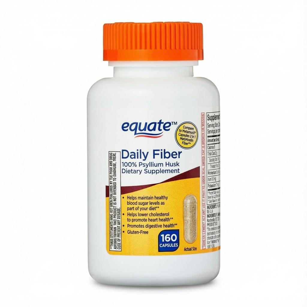 Supplément de fibre Psyllium Husk Capsules, 100% Psyllium entier Pilules de fibre, non aromatisées, sans gluten, 160 Nombre