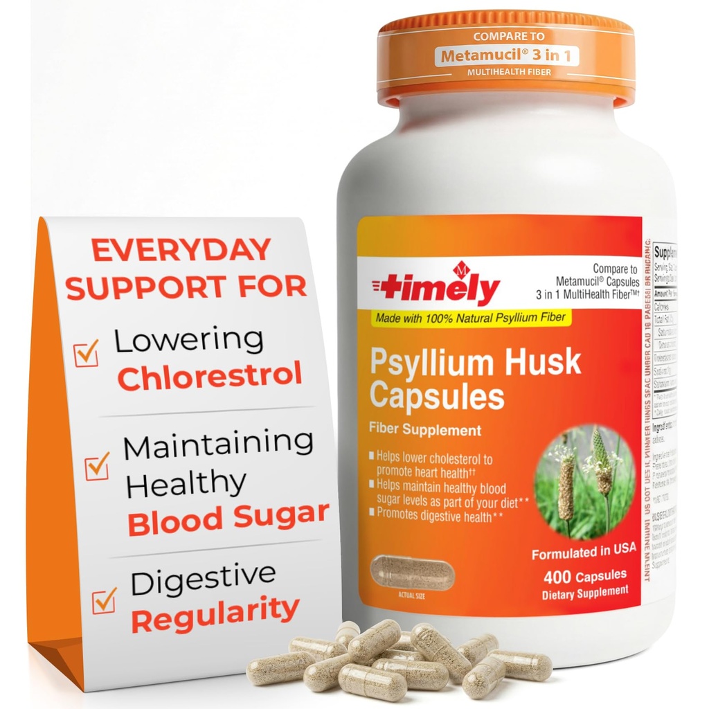 TIME-Cap Labs 400 Tel Psyllium Husk Fiber Capsules - Glutenvrije, Oplosbare vezel Supplement voor volwassenen Digestieve Regularity Ondersteuning, Voorzichtige dagelijkse vezelondersteuning, Routine gebruik voor mannen en vrouwen