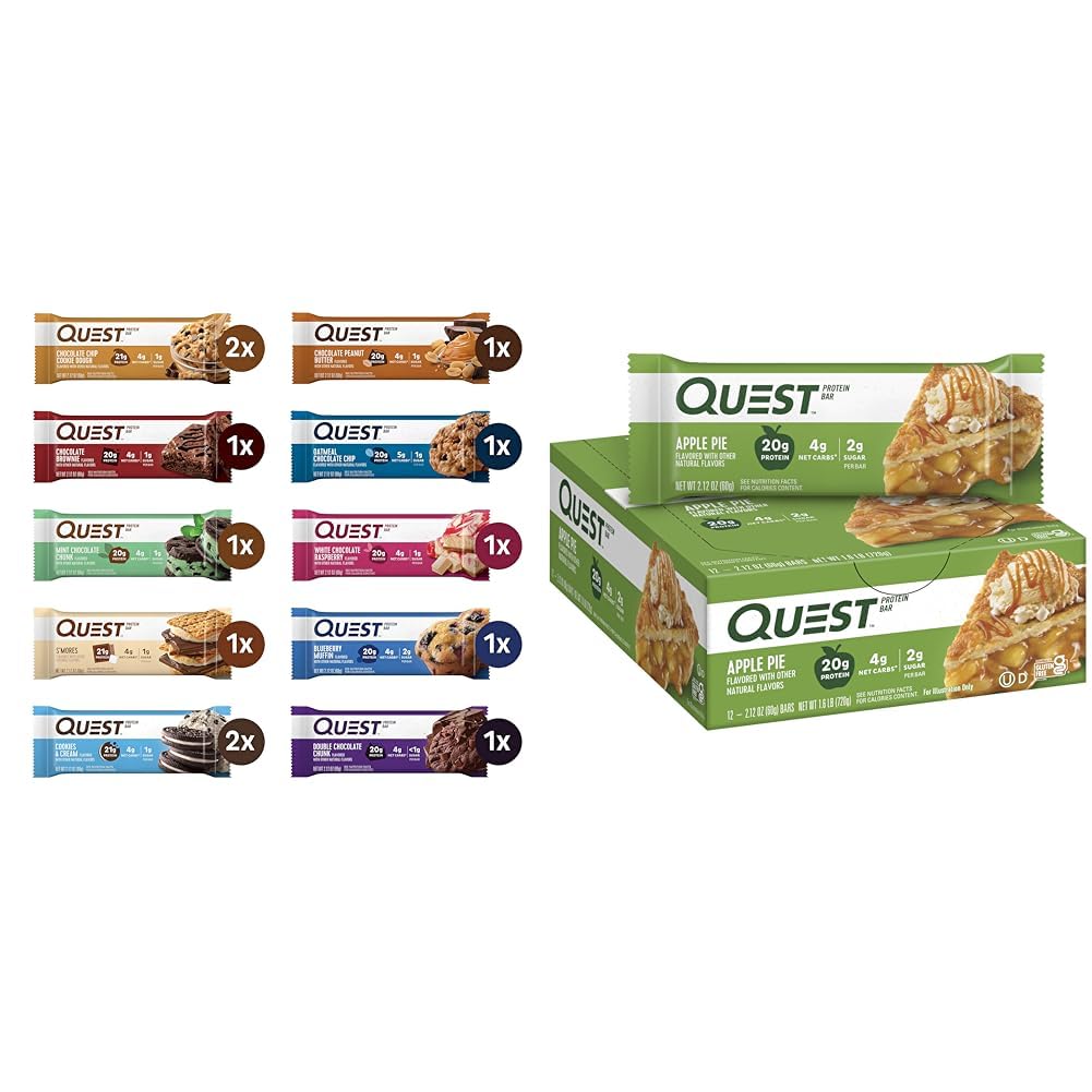Quest Nutrition Ultimate Variety Pack Protein Bars & Apple Pie Protein Bar, 20g Protein, 4g Net Carbs, 2g Sugar