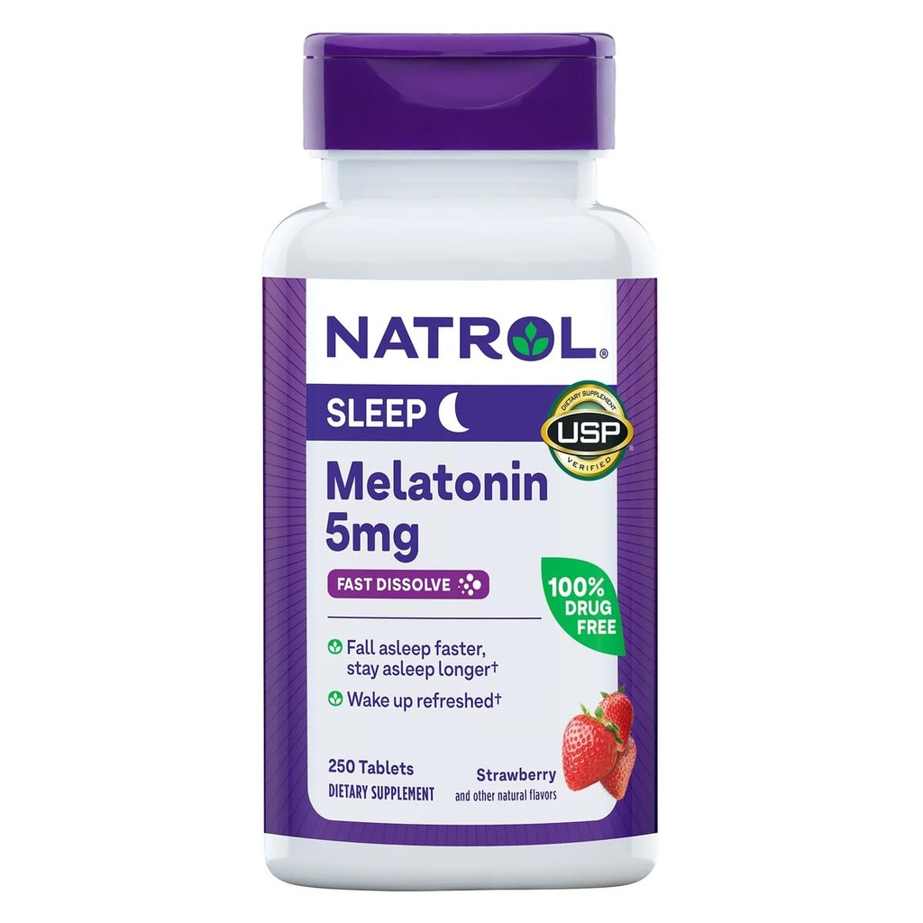 Natrol Melatonine 5 Mg, 250 Fast Solution Tablets Aardbei smaak