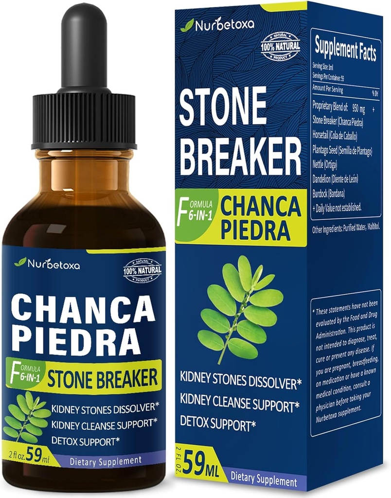 Chanca Piedra Stone Breaker Extract Drops for Nierstenen Oplosser, Nierreiniging Detox & Repair Supplement w/Horsetail Dandelion. Chanca Piedra para Los Riñones.