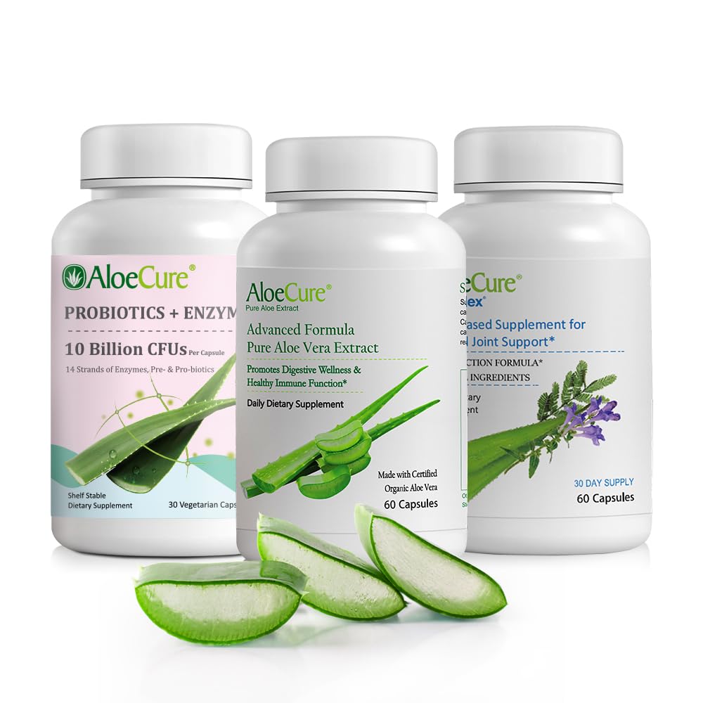 AloëCure Biologische Aloë Vera Capsules Pack - 3 stuks - VeraFlex, Aloë Vera Capsules, Probiotica + Enzymen