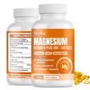 Magnesium Glycinate Supplement Softgels, Magnesium Glycinate 400 mg met zink, vitamine B6, C, D3, Pure Magnesium voor slaap, rust, spier, energie, hart ondersteuning - 60 Vegan Capsules voor vrouwen en mannen