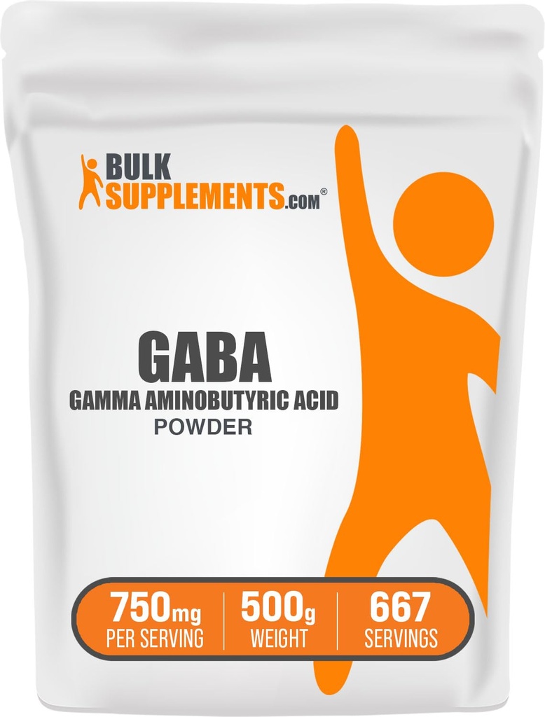 BulkSupplements.com GABA Powder - Gamma Aminoboterzuur, GABA supplement, Aminozuur supplement - Glutenvrij, 750mg per portie, 500g (1.1 lbs) (verpakking van 1)