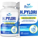 H Pylori Defense Supplements: Stomach Comfort Probiotics 100 Billion CFU with Lactobacillus Reuteri, Mastic Gum, Berberine, for Digestive & Gut Health, Vegan, 120 Capsules