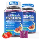 Kids 4+ Melatonin Free Sleep Aid Gummies + Magnesium Glycinate + Saffron + Calcium, D3+K2, Inositol-Kids Sleep Gummies Nighttime Multivitamin Support Calm Mood, Brain, Bone & Immune, Sugar Free, 2Pack