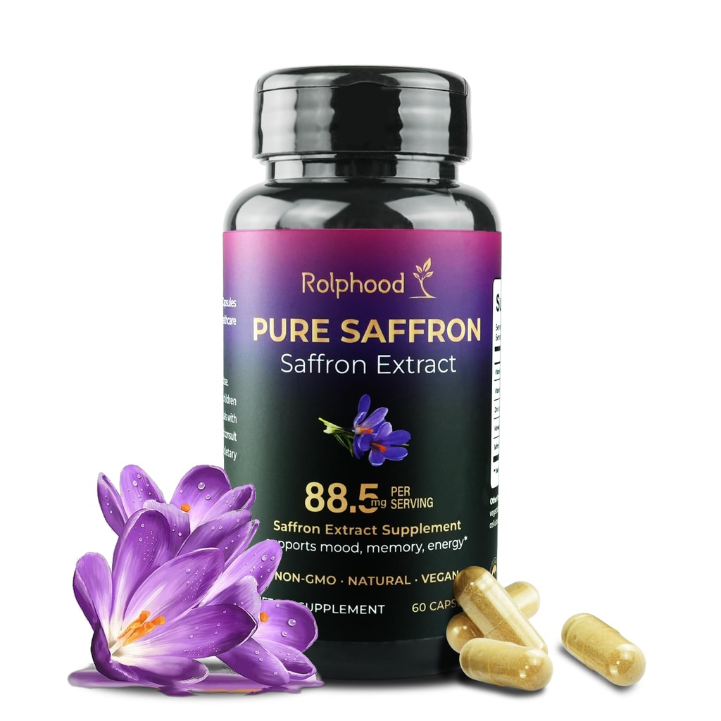 Saffron Extract Supplements Capsules 88.5mg Natural Saffron Supplements for Mood, Energy & Vision Support-Non-GMO,Vegan,60 Capsules