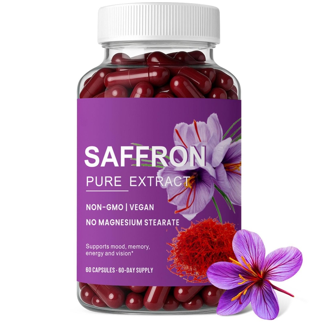 Saffron Supplement Capsules - 88.5mg Pure Saffron Extract for Mood Balance, Uplifted Mood, Vision & Immune Support, 60 Capsules