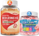 Suikervrij Vitamine C + D3 + Zink Gummies voor volwassenen 50+ & Calcium + D3 & Magnesium gevuld Gummies voor kinderen 4+