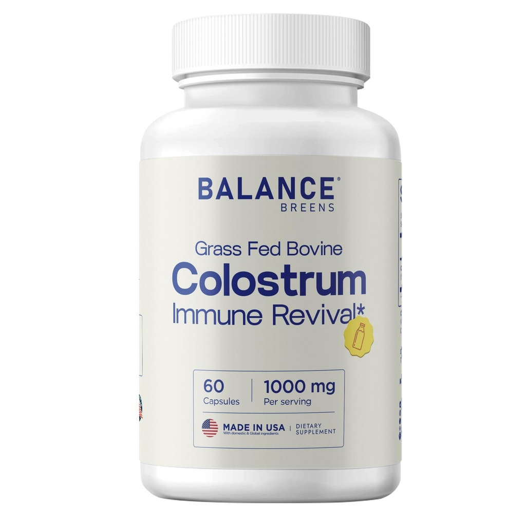 Balancebreens Colostrum 1000mg - 15Percent IgG Grass-Fed Bovine for Immune and Gut Health - Third-Party Tested - First Milking Only - 120 Veg Capsules
