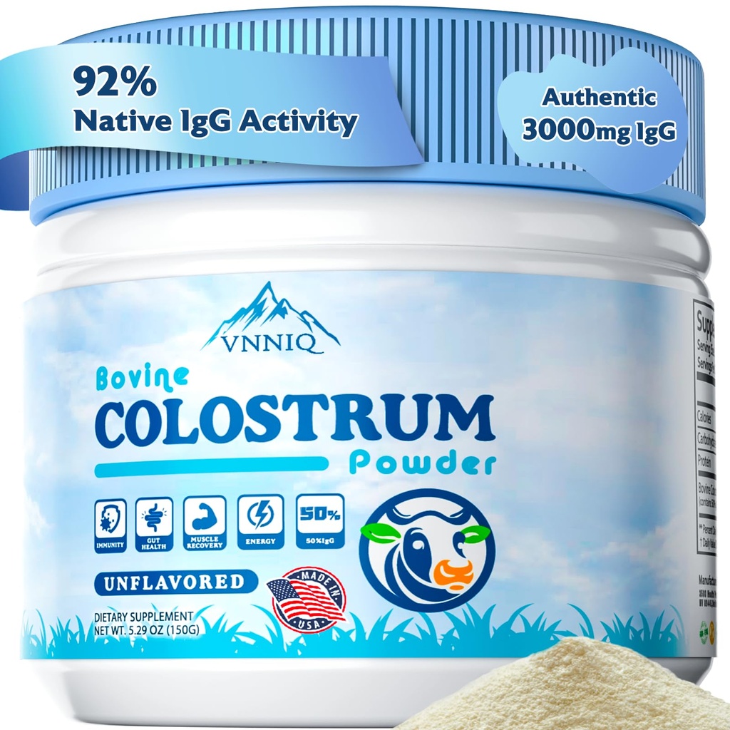 Bovine Colostrum Powder Supplements, 3000mg IgG, Grass-Fed Orgainc Freeze Dried Colostrum for Women & Men | Supports Gut Health, Hair Health, Immune Defense & Muscle Recovery, Unflavored, 50 Servings