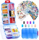 14 Grids Travel Pill Organizer Box met 415-Pcs Medicine Naam Labels - Pocket Daily Pharmacy Case Container Kit - Travel Medication Holder Dispenser voor Visolie Vitamine Supplement Opslag - Helder blauw