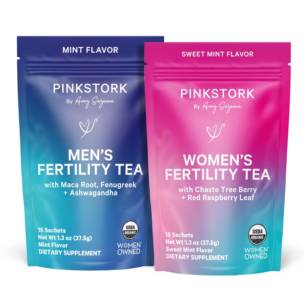 Pink Stork Fertility Tea Bundle for Couples: Women’s Sweet Mint + Men’s Organic Reproductive Support Tea with Vitamin C, Zinc, and Herbal Blend for Conception and Wellness, 30 Servings Each