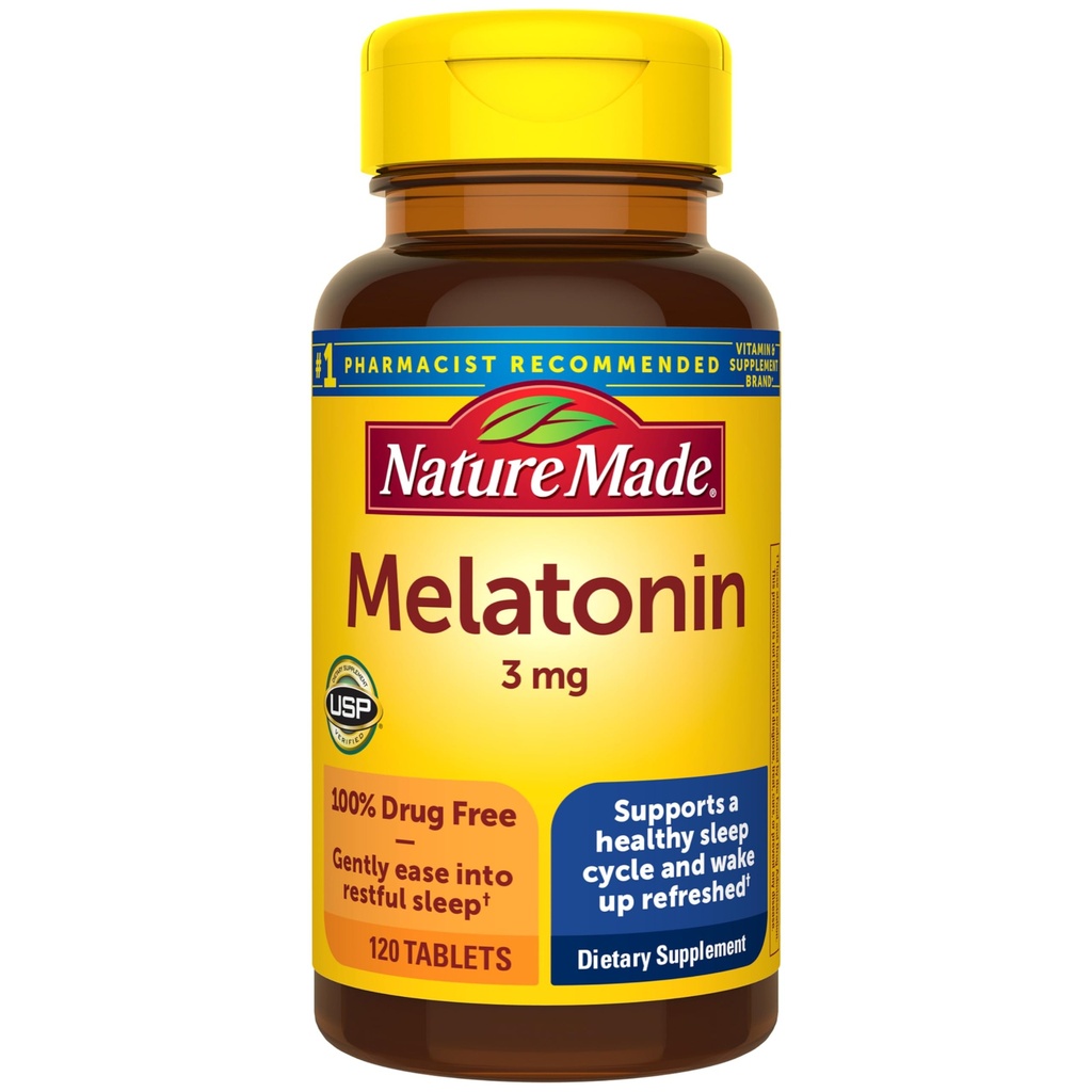 Nature Made Melatonine 3mg slaapmiddelen voor volwassenen, 100% Drug Gratis slaaphulp, slaapsupplementen, 120 tabletten, 120 dagen levering