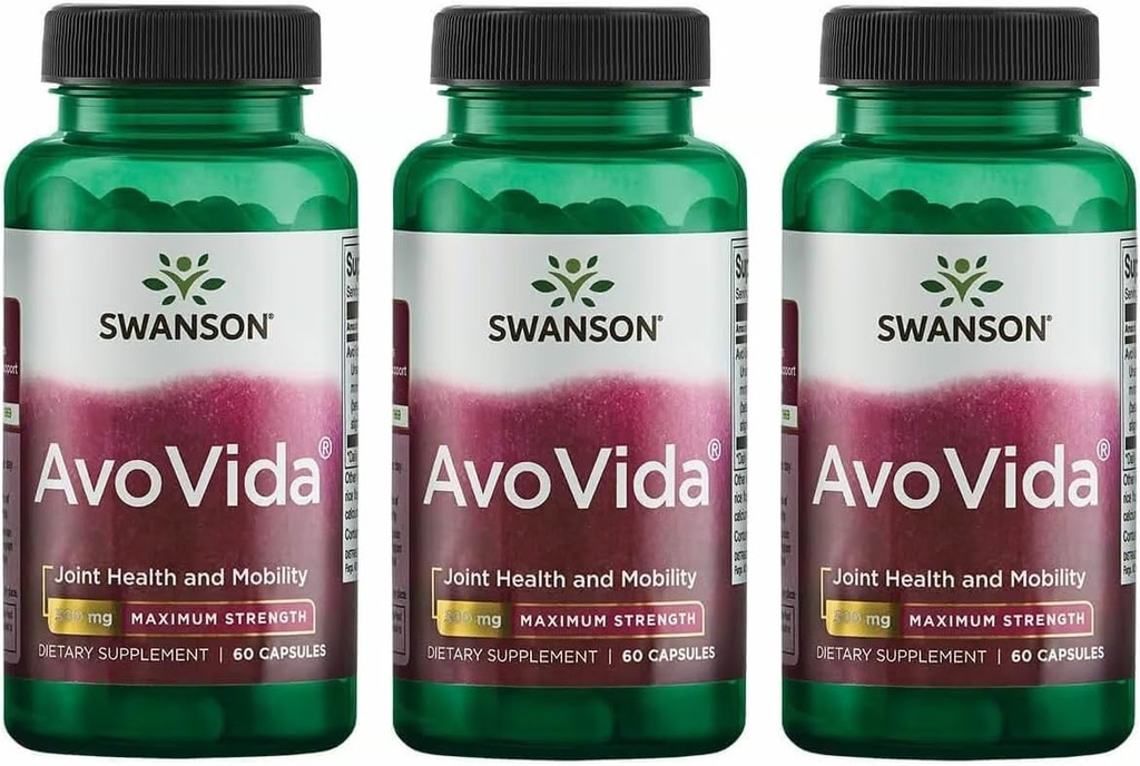 Swanson AvoVida - Supplément naturel pour promouvoir la santé et la mobilité conjointes - Avocat et soja non-sponifiables pour soutenir le cartilage et la santé des tissus - (60 capsules, 300 mg chacune) 3 Pack