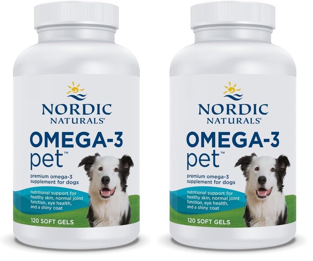 Nordic Naturals Omega-3 Huisdier, ongearomatiseerd - 120 Zachte Gels - 330 mg Omega-3 Per Zachte Gel - Visolie voor honden met EPA & DHA - bevordert hart, huid, jas, & Immune Health (pakket van 2)