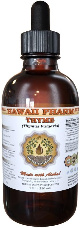 Hawaii Pharm Thyme Liquid Extract, Organic Thyme (Thymus Vulgaris) Tinctuur, Kruidensupplement, Made in USA, 2 fl.oz
