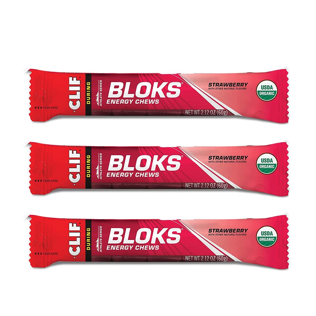 CLIF BLOKS - Energiekauwers - Aardbei- niet-GMO - Plantenvoeding - Snelle brandstof voor fietsen en hardlopen Snack (2.1 Ounce Packet, 3 Tellen)