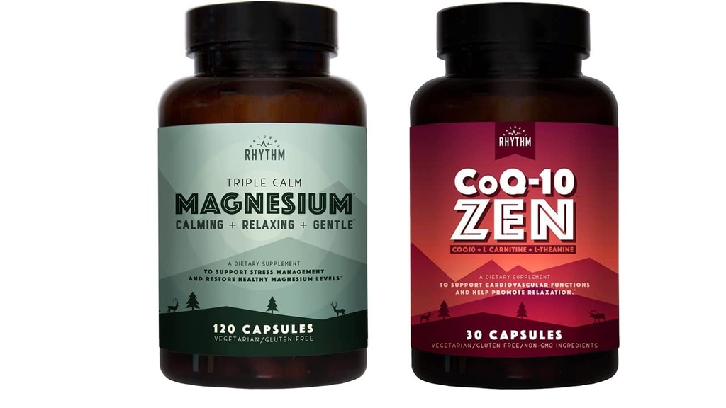 Natuurlijke Rhythm Cardio Calm Bundle - Triple Calm Magnesium 150mg, 120 Capsules + CoQ10-ZEN (Cozyme Q10 + L-Carnitine + L-Theanine), 30 Capsules