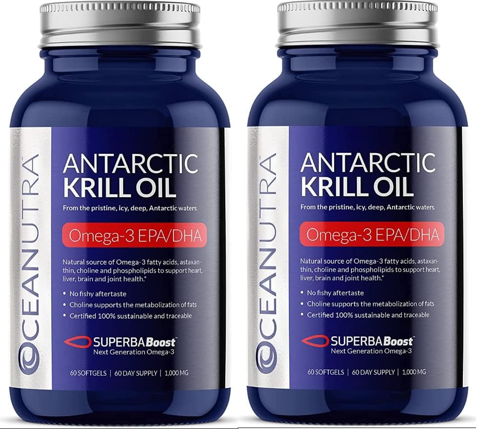 100% Pure Krill Oil 1000MG 120-Day Supply Double Strength 56% Fosfolipiden Astaxanthine Duurzame Antarctische SuperbaBoost Omega 3 EPA DHA Harthersenhuidverzorging, derde partij getest, Geen visolie