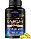 Omega 3 Huile de poisson 3600 mg - Supplément Omega 3 EPA & DHA - Métaux lourds Libres - Coeur, Cerveau et Soutien articulaire - Huile de poisson purifiée pour les hommes et les femmes - Saveur de citron - Fabriqué aux États-Unis, 90 Softgels