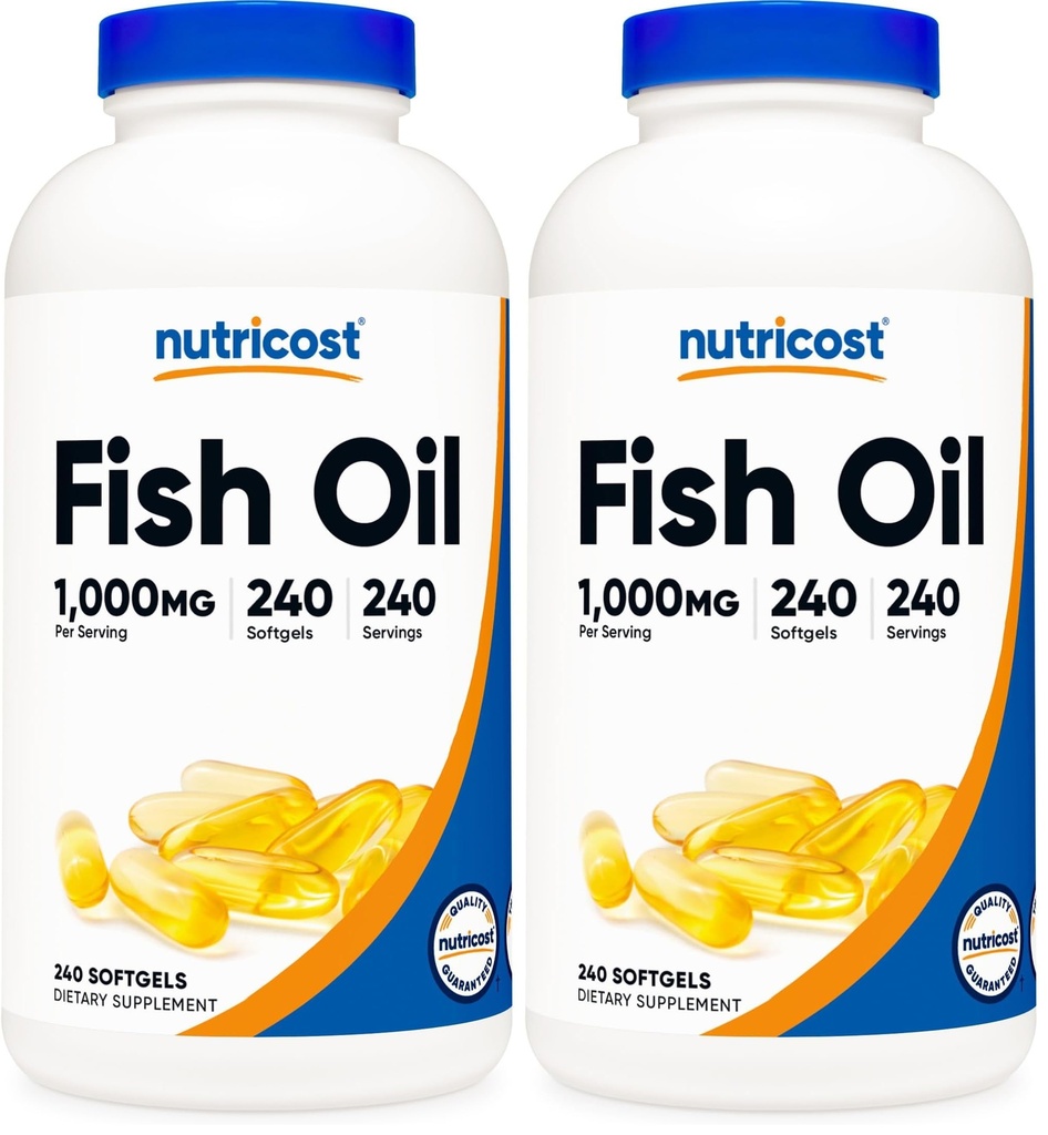 Nutricost Visolie Omega 3 Softgels met EPA & DHA (1000mg Visolie, 560mg Omega-3), 240 Softgels, Non-GMO, Glutenvrij. (Pack of 2)