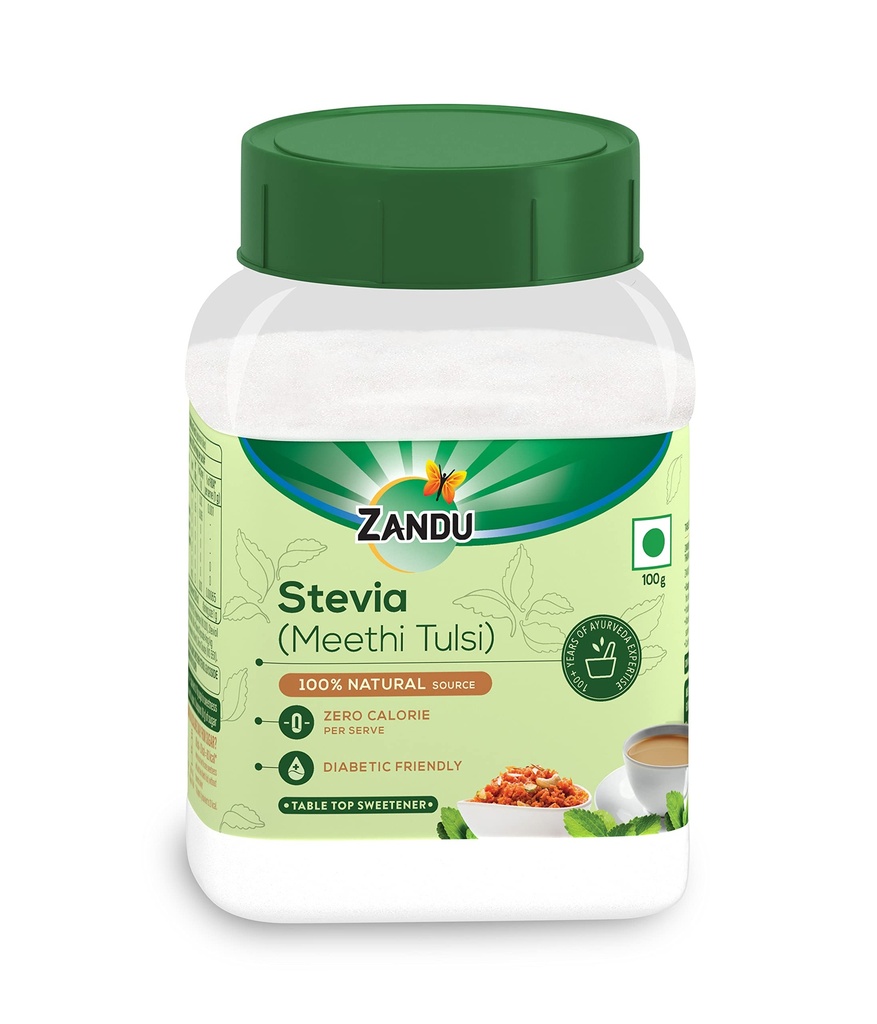 Zandu Stevia Meethi Tulsi Powder- A Healthier Substitute for Sugar, Helps Maintain Healthy Sugar Levels & Healthy Weight (100 g Powder)