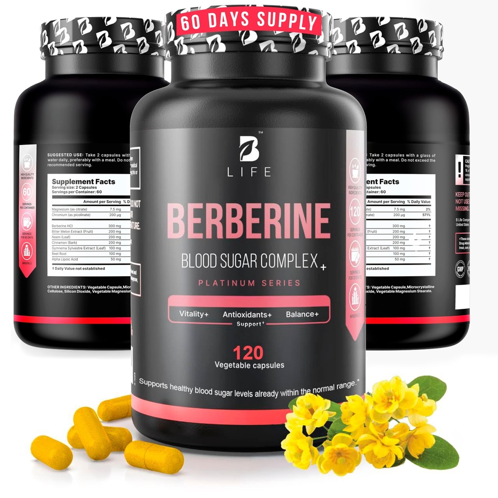 B Life Company Berberine Supplement 300mg – Berberine Complex Supplement Metabolism – 120 Veg Capsules (60 Servings)
