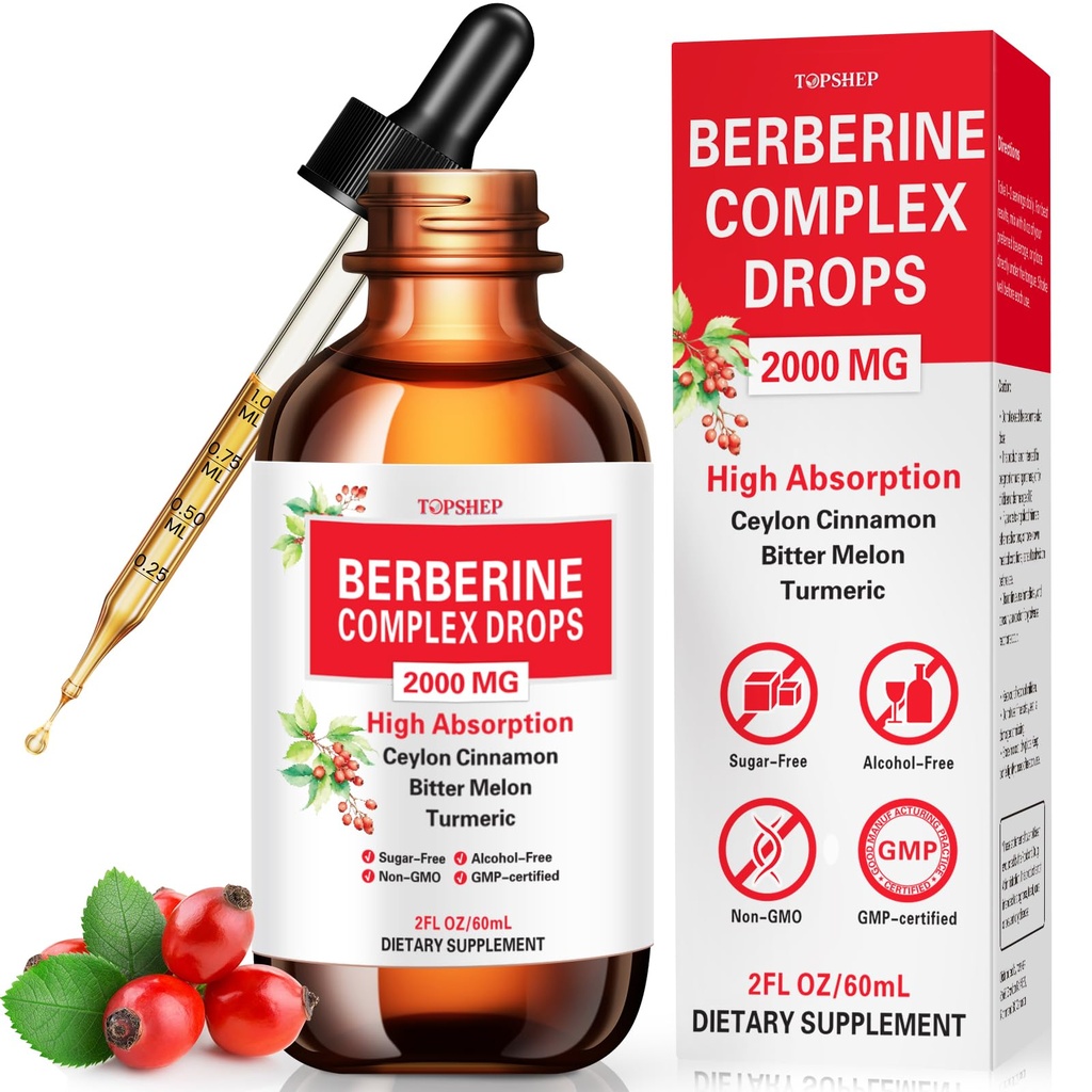Liposomal Berberine HCL Supplement Liquid Drops 1500mg, Berberin with Ceylon Cinnamon, Bitter Melon, Turmeric, Glucomannan, Moringa, Berberine Phytosome for Digestion System, Immune Health Support