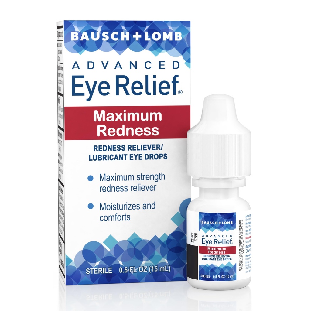 Bausch + Lomb Advanced Eye Relief, Maximum Redness Reliver and Lubricant Eye Drops, Soothes Burning & Irritated Dry Eyes, Moisturizes & Comforts, 0.5 Fl Oz (pakket van 6)
