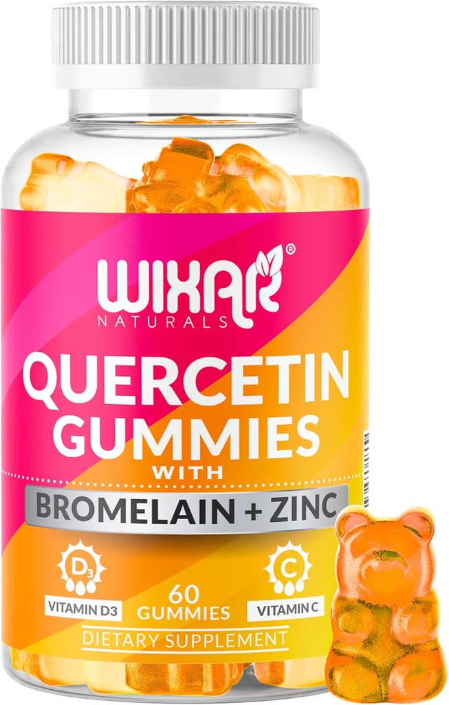 Quercetine Gummies - Quercetine 500mg met bromelaïne, zink, vitamine C&D3 - Quercetine Gummy Supplementen voor Immuun Ondersteuning en Allergie - Immuniteit Booster Vitaminen Supplement 