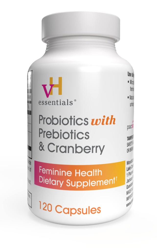 vH Essentials Probiotica voor vrouwen met prebiotica, Cranberry & vitamine C - 120 capsules (60 dagen aanbod) -Probiotica ondersteuning Gut Balance, Health & Urinary Tract Health voor vrouwen