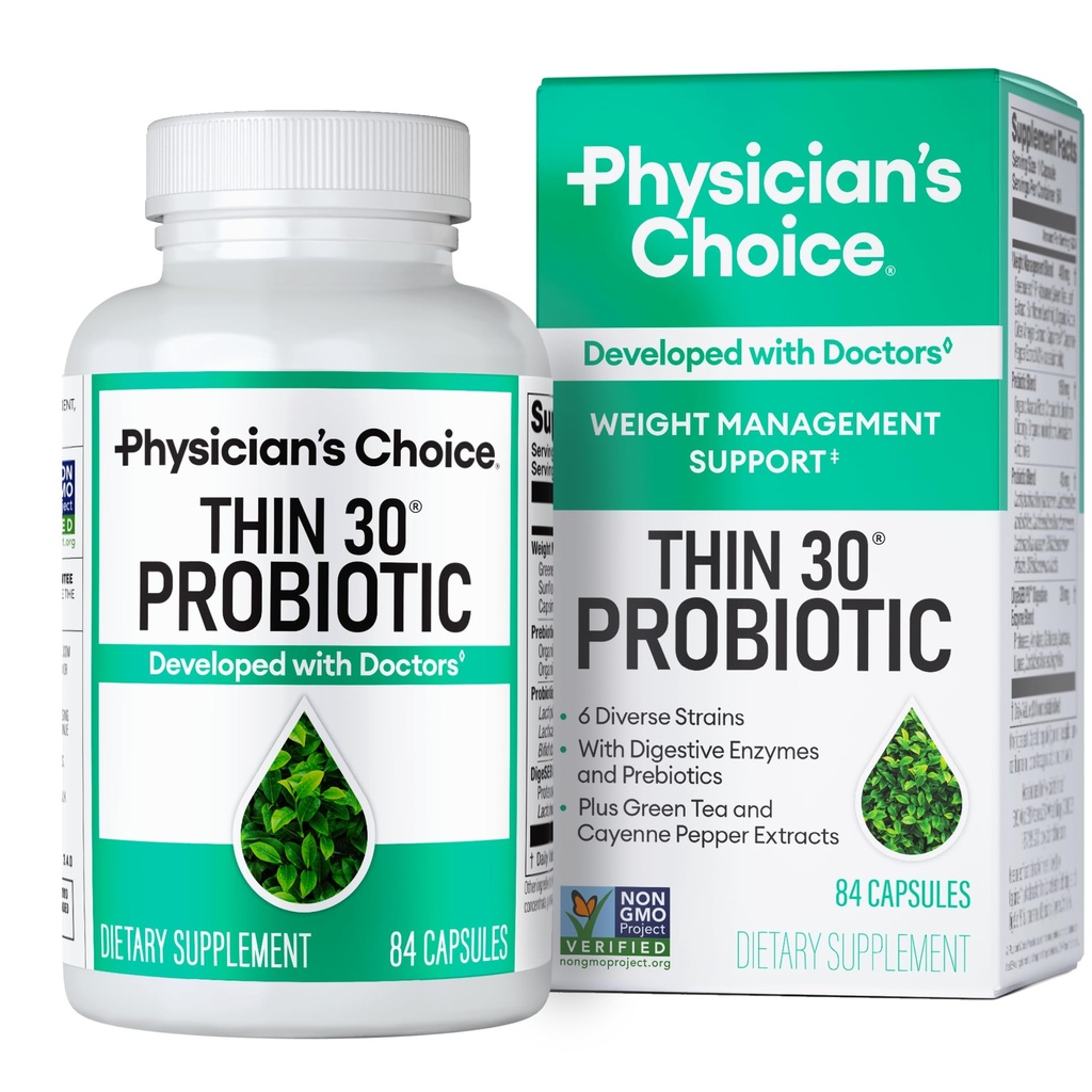 CHOIX de médecin Probiotiques pour la gestion du poids et le bloom - 6 souches probiotiques - Prébiotiques - Ingrédient principal Cayenne - Soutient la santé des Gut - Gestion du poids pour les femmes et les hommes - Thé vert - 84 CT
