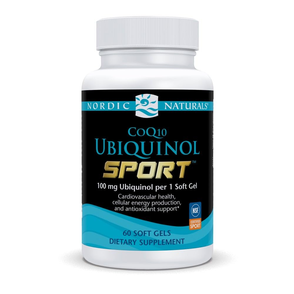 Nordic Naturals Nordic CoQ10 Ubiquinol Sport - 60 Mini Gels Soft - 100 mg Ubiquinol - Santé cardiaque, performance physique, production d'énergie cellulaire - Non-OGM - 60 portions