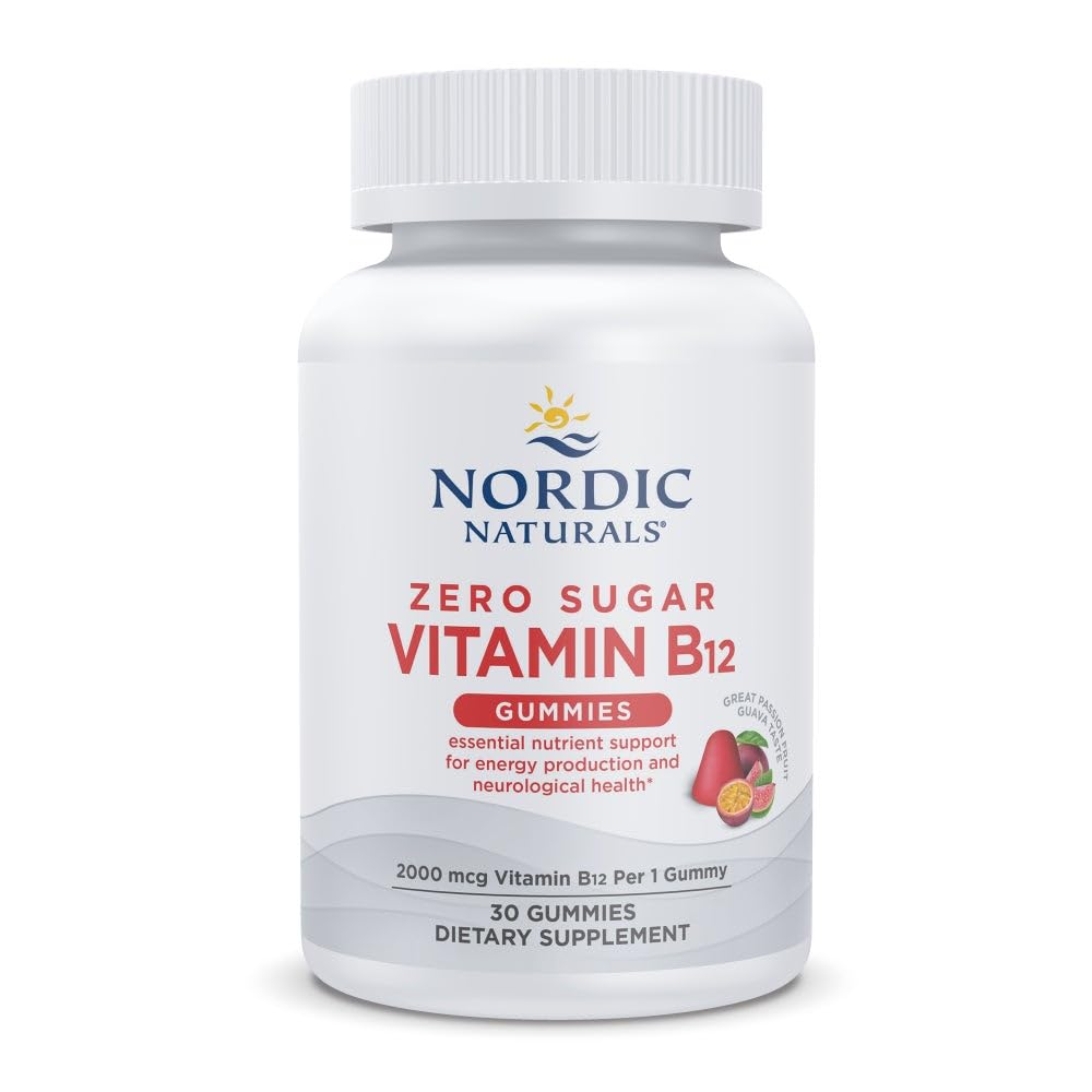 Nordic Naturals Zero Sugar Vitamin B12 Gummies - 2000 mcg Vitamine B12 per Gummy, Passie Fruit Guava smaak - 30 Gummies, Essentiële Nutriënt Ondersteuning voor energieproductie en Brain Health, 30 porties