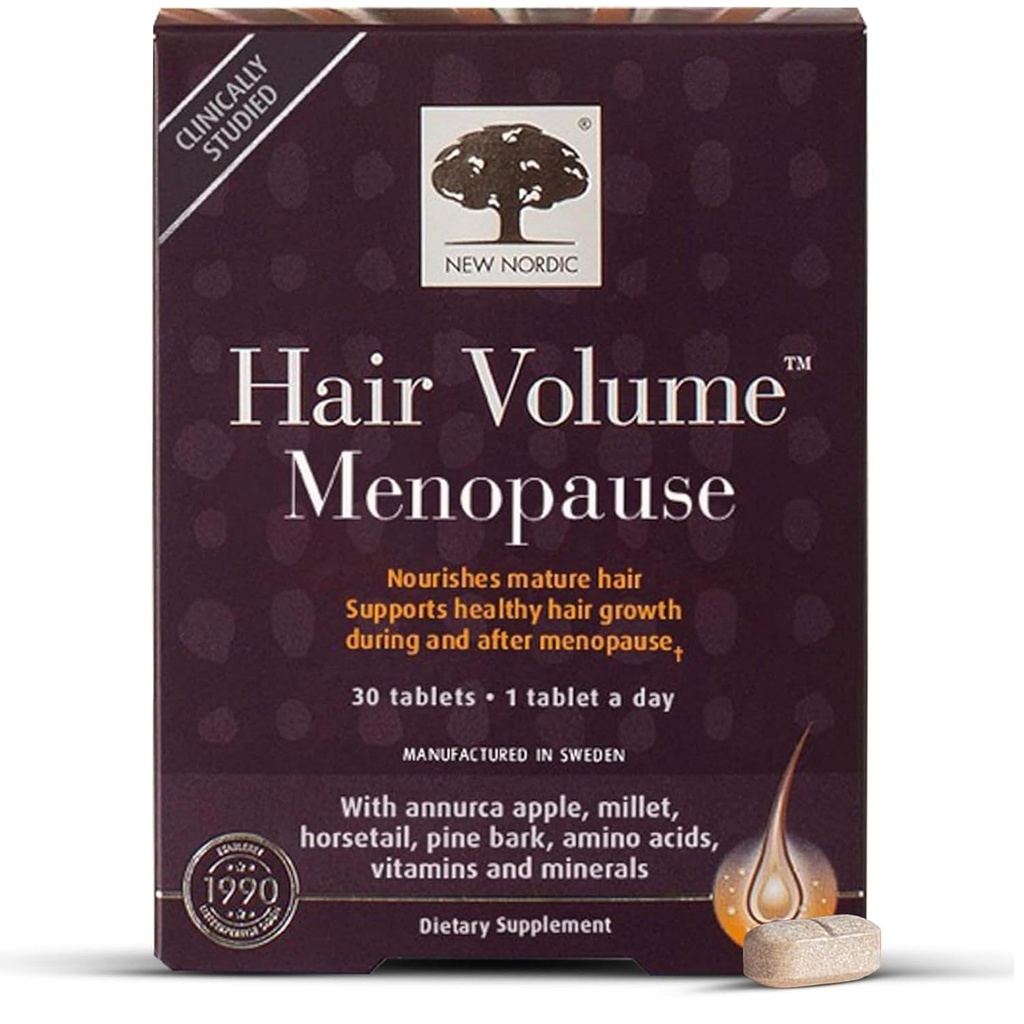Nouvelle ménopause nordique du volume des cheveux, soutient la croissance des cheveux sains pendant et après la ménopause, l'écorce de pin et l'extrait de pomme Annurca, 30 comprimés