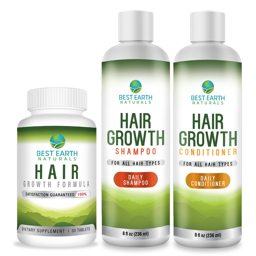 Best Earth Naturals Hair Growth Starter set met haargroei vitamines, Shampoo en Conditioner