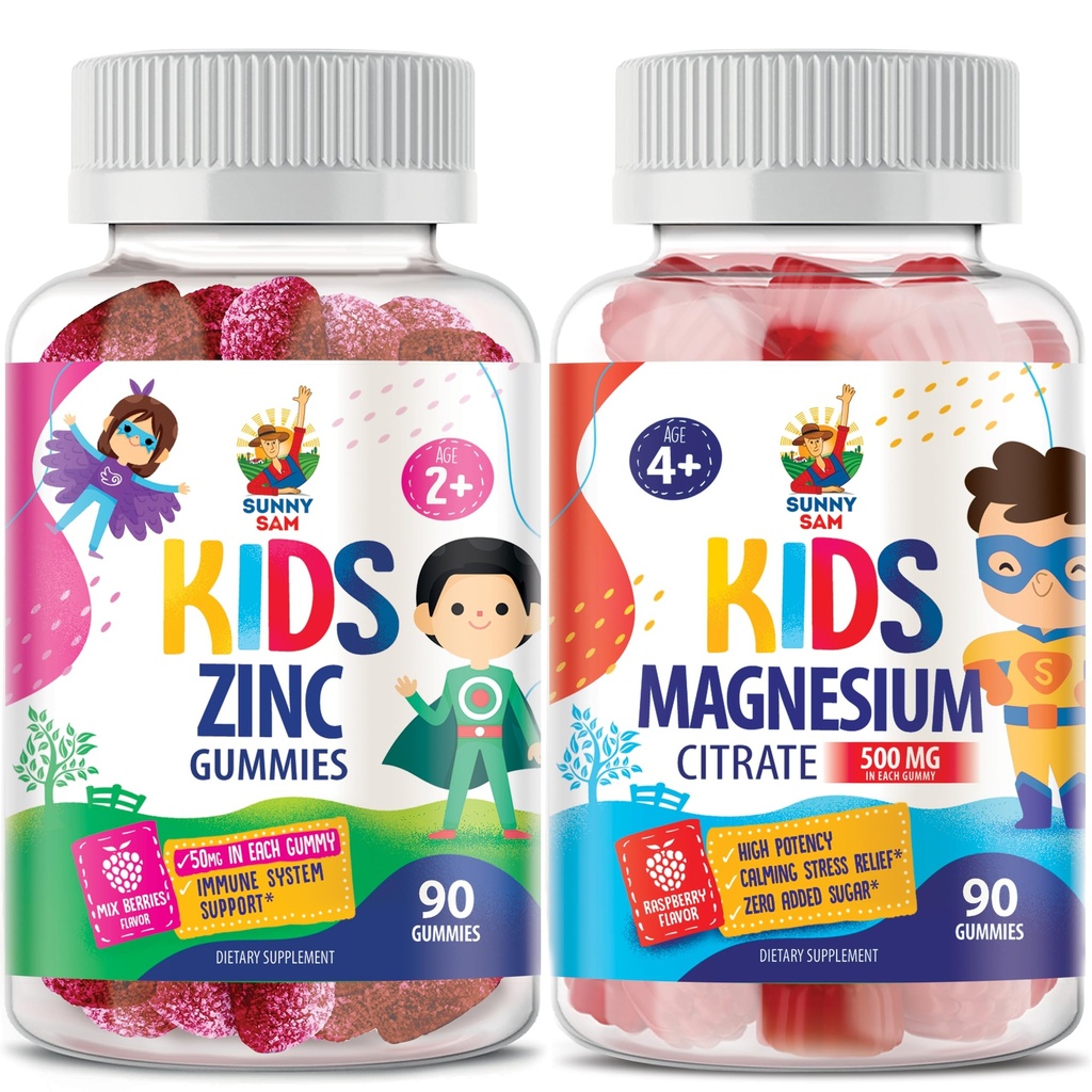 Magnesium Gummies for Kids & Adults - 500mg & Zink Gummies for Kids & Adults - Zink Kauwbare Gummy for Immune Support - Krachtige Natuurlijke Antioxidant Non-GMO Supplement for Children Mannen Vrouw Volwassenen.