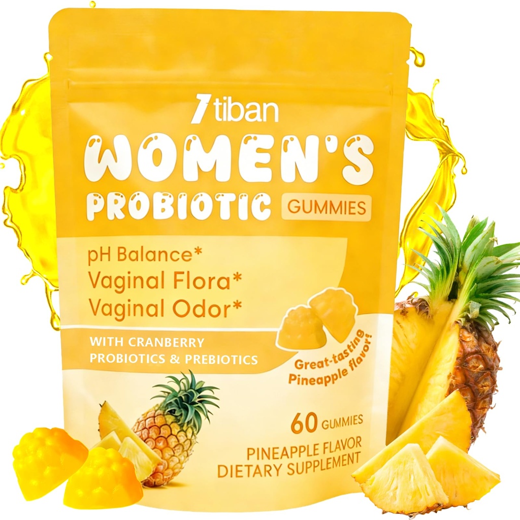 Vaginal Probiotics Gummies for Women, Premium Feminine pH Balance Gummies, Healthy Odor, Yeast Balance & Flora + Vitamin C for Immune Support, 60ct Pineapple Flavor