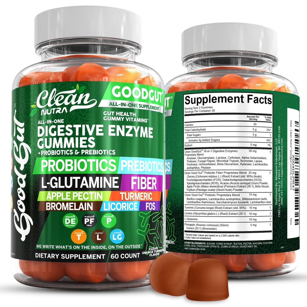 Schone Nutraceutica Digestieve enzymen met Probiotica & Prebiotica voor Digestieve Gezondheid Gummies & L-Glutamine voor Gut Health Bromelain Apple Pectinulin FOS Plant Based Vegan Gummy Vitaminen