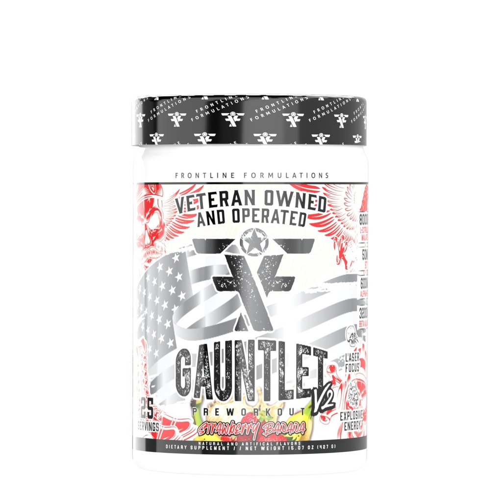 Gauntlet Pre-Workout Powder, Explosive Workouts, Laser Focus, Mid Stim, Amazing Flavor, Veteranen Eigendom en Operated, Verpakking mei Vary (25 Serves, Aardbei Banana)