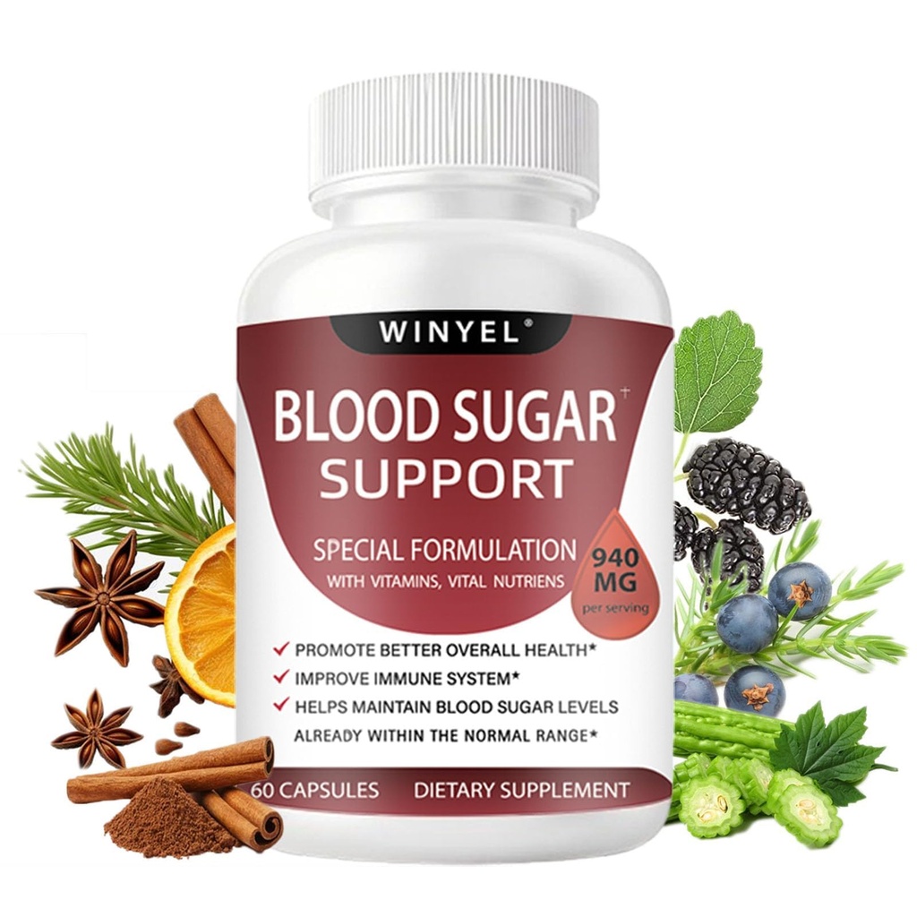 Blood Sugar Complex Supplement - with Cinnamon, Bitter Melon, Chromium, Mulberry, Alpha Lipoic Acid, 60 Capsules